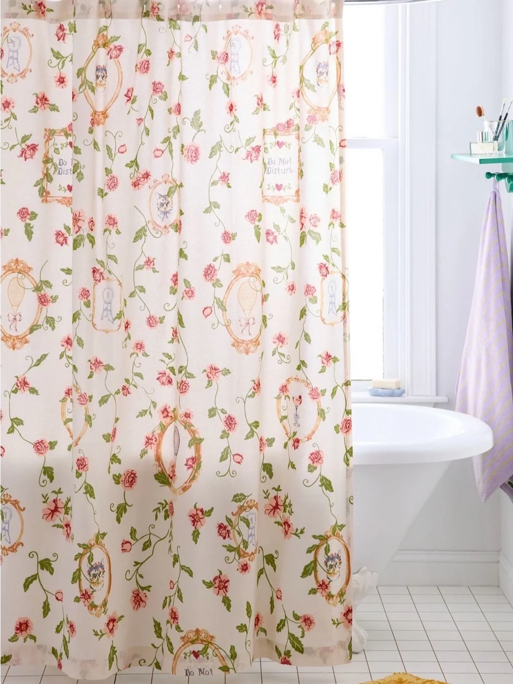 Finley Floral Frame Patterned Shower Curtain by- Urban Outfitters